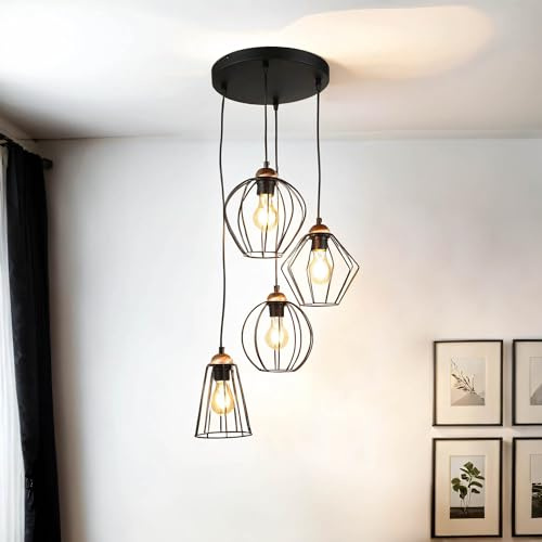 Licht-Erlebnisse Pendelleuchte Metall in Schwarz Kupfer Wohnzimmer Esstisch Ø46 cm E27 rund Draht geometrisch Moderne Hängelampe Esszimmer GALAXY