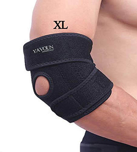 YAVOUN Elbow Support,Adjustable Tennis Elbow Support Brace, Great For Sprained Elbows, Tendonitis, Arthritis,basketball，Baseball,Golfer's Elbow Provides Support & Ease Pains XL (Black Longer)