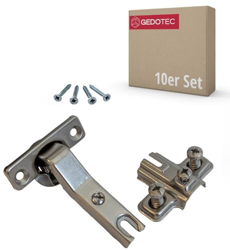 Gedotec Türscharnier Küche Topfband | 10 Stk Möbelscharnier mit Montageplatte | Metalla Mini A 95 | Topfbohrung 26 mm | Scharniere für 45° Winkel-Anwendungen mit Schließautomatik | Schranktür Dämpfer