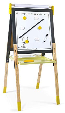 Janod - Beidseitig nutzbare Tafel aus Holz Taupe und Grün - Skalierbar, höhenverstellbar - Magnetisches Whiteboard + Schiefertafel für Kreide - 13 Zubehörteile enthalten - Ab 3 Jahren, J09630