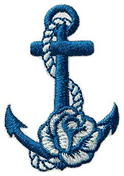 Monoquick Bügelbild Aufnäher Patch Applikation zum Aufbügeln Maritim Anker Mir Rose blau 3,0 x 4,5 cm