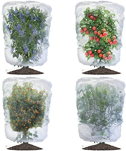 Evoio 4 Stück Obstschutzbeutel mit Kordelzug, Gartennetz, Pflanzenabdeckungen, 100 x 70 cm, perfekt für Tomatennetz, Garten, Pflanzenbarriere, Netzbeutel für Gemüse, Obst, Blumen