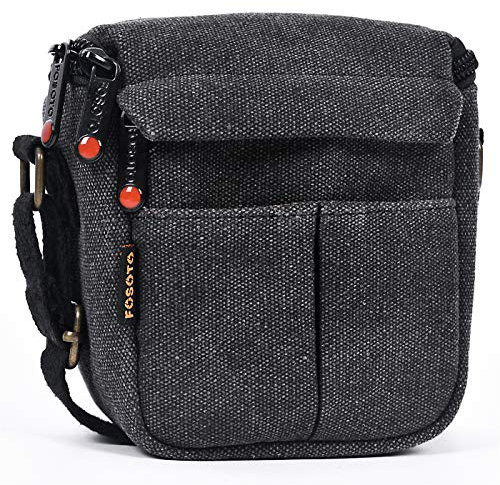 FOSOTO Mirrorless Digital Camera Canvas Bag for Sony A6000 A6100 A5100 RX100 V/Canon EOS M100 SX740 / Fujifilm X100V X100F Shockproof Portable Compact System Camera Shoulder Bags Cases