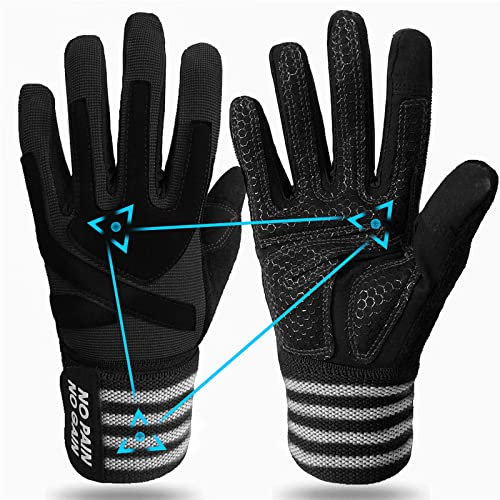 FINGER TEN Fitness Handschuhe Handgelenkschutz Trainingshandschuhe Herren Kraftsport Fitnesshandschuhe Halb Vollfinger Sporthandschuhe (Vollfinger Schwarz, XL)