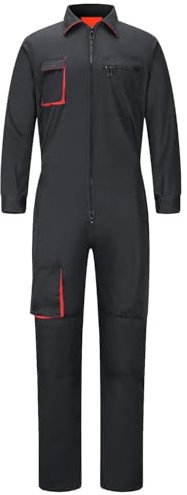 Yukirtiq Homme Combinaison de Travail Mecanicien Salopette Cote Fermeture éclair Combinaison Bleu de Travail, Noir, M