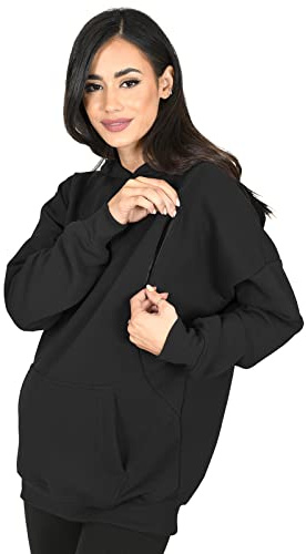 MijaCulture Ropa para embarazadas 2 en 1 jersey de lactancia & jersey premamá top de lactancia Molly M001, Negro , XL
