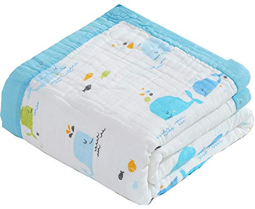 6 Layer Baby Muslin Swaddle Blanket - 43,3 x 43,3 Zoll Soft Cotton Baby Nursery Blankets, Cute Receiving Blanket für Baby Gift (Whale Blanket)