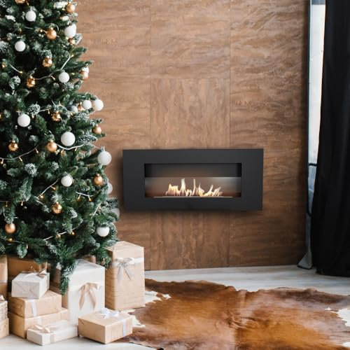 KRATKI Biokamin Delta Flat mit Verglasung | 400 x 900 cm | 0,4 L Behälter | Schwarz | Wandkamin | Ideal für Zuhause, Wohnzimmer oder Schlafzimmer | TÜV geprüft