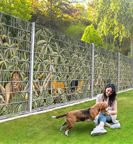 MyMaxxi Felder Zaunsichtschutz | Jungle F4 9 Streifen |viele Felder kombinierbar | Sichtschutzstreifen für Doppelstabmattenzaun | Windschutz Sonnenschutz Blickdicht | Sichtschutz Garten | Sichtschutz