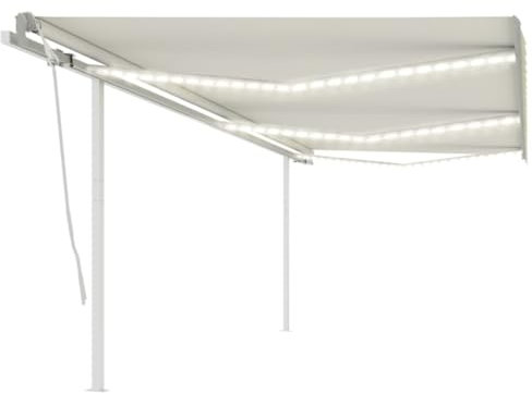 vidaXL Gelenkarmmarkise Einziehbar mit LED Markise Sonnenmarkise Balkonmarkise Sonnenschutz Sichtschutz Terrasse Garten 6x3m Cremeweiß