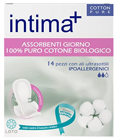 Intima+ | Absorbenti BIO da Giorno con le Ali - Puro Cotone Biologico, Ipoallergenici - 14 Pezzi