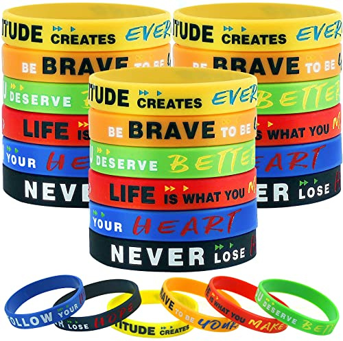 LVNRIDS 48 piezas Pulseras elásticas de silicona motivacionales Deportes Fútbol Partido Actividad Pulsera de goma