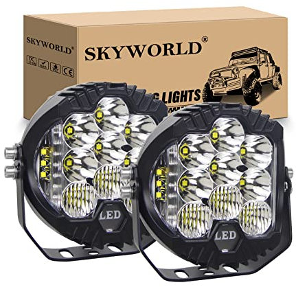 SKYWORLD 2Pcs 7 Zoll 17.5CM 75W LED Arbeitsscheinwerfer Offroad Scheinwerfer LED Combo Side Shooter Bestrahlung LED Fahrlicht 12V 24V für Auto Motorrad 4x4 Traktor LKW PKW ATV SUV UTV, 6000K Weiß