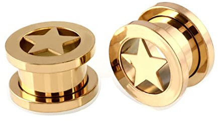 Lieson Plug Ohr Expander Set, 2 Stück Flesh Tunnel Edelstahl Stern Muster 14mm Ohr Tunnel Gold