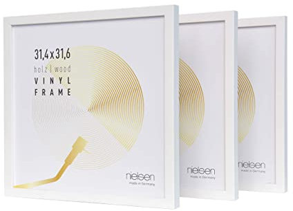 nielsen Schallplatten Rahmen, 31,4 x 31,6 cm (3er Set), Holz, Reinweiß, Vinyl Rahmen zum Aufhängen im Hoch- & Querformat, bruchsicheres Kunstglas, Vinyl Holz