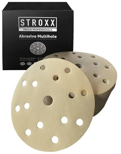 STROXX – Multihole Schleifscheibe 100 Stück mit Klett – Schleifblätter Ø150mm zum Schleifen von Holz, Metall & Kunststoff – 15-Loch Schleifpapier für Exzenterschleifer (Korn 120)