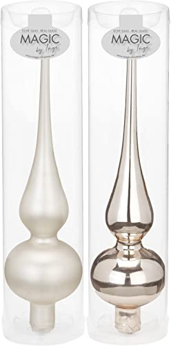 Christbaumspitze Glas 26cm hoch, D=6cm x 1 Stück Sortiert Weihnachtsbaumspitze Creme Silber