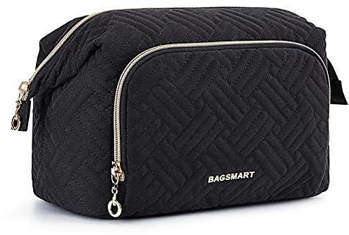 BAGSMART Kosmetiktasche, Schminktasche, Makeup Bag mit Großer Weit Offener Tasche, Reise Kosmetiktasche für Toilettenartikel Zubehör(Schwarz)