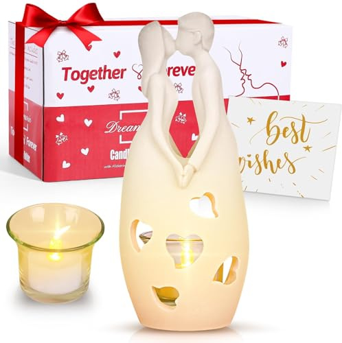 Faivykyd Wedding for Her & Him - Love Candle Holder, Couples Kiss Gift Statue, Bridal Shower Engagement Present, Valentines Gifts for Women, Wife, Husband, Girlfriends, Boyfriends