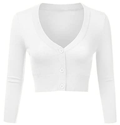 Aottori Boléro Femme Cardigan Court Gilet Tricot Chic et Elegant Bouton Veste Ouverte pour Mariage Robes Soirée Cérémonie Blanc L
