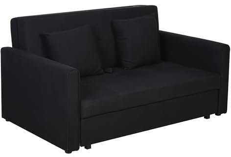 HOMCOM Schlafsofa 2-Sitzer Sofa mit Bettfunktion, Polstersofa mit Stauraum, Rückenkissen, Schlafcouch für Wohnzimmer, Polycotton, Holz, Kohlegrau, 152 x 101 x 81cm