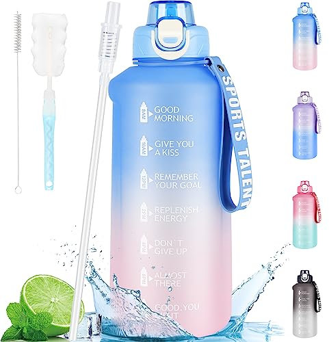 AOHAN Gourde 2l, Gourde Sport Avec Paille, Bouteille D'eau De Motivation Avec Marqueur De Temps, Grande Gourde Sans Bpa Pour Sport, Gym, Bureau, Course À Pied