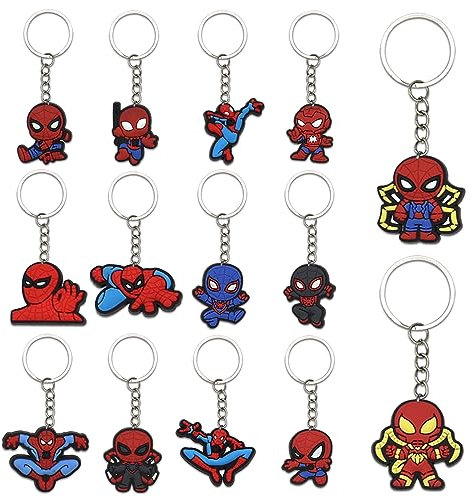 Beamely 14Pcs Keychains Party Bag Fillers for Kids Boys Girls, Hero Theme Keyrings Party Favors for Birthday Gift Christmas Halloween Party Supplies Pinata Filler Lucky Dip Prizes Rewards