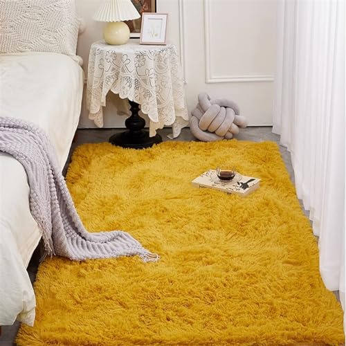 Heavyoff Shaggy Teppich Hochflor Langflor Teppiche Rutschfester Bodenteppichmatte Kindermatte für Wohnzimmer Gelb, 160x250cm