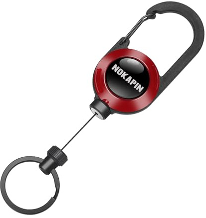 NOKAPIN Retractable Badge Reel With Keyring, Belt Clip, Zinc Alloy Carabiner, 26.5 Steel Cord, 10 oz - ID Badge Holder Pull Reel
