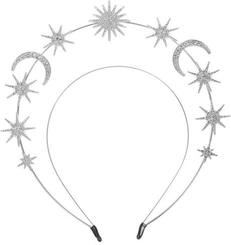 Healvian Haarreif Stern Und Mond Silber Mit Strasssteinen Doppelschicht Stirnband Glitzer Kopfschmuck Für Hochzeit Fasching Und Party 8.1X7.7 Zoll