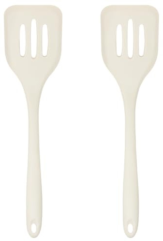 Silicone Slotted Turner Set – 2-Piece Set of Turner Spatulas for Eggs and Pancakes – Kitchen Tools and Accessories with Comfortable Handles, Heat-Resistant Utensils for Cooking & Baking – Cream
