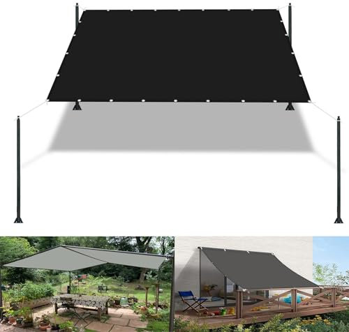 Segeltuch Wasserdicht 2.4 x 3 m Wasserdicht Balkon Sichtschutz Reißfest UV-Schutz nach Mass Polyestergewebe Mit Seil Sonnenschutz Markise für Pool und glasdach, Schwarz
