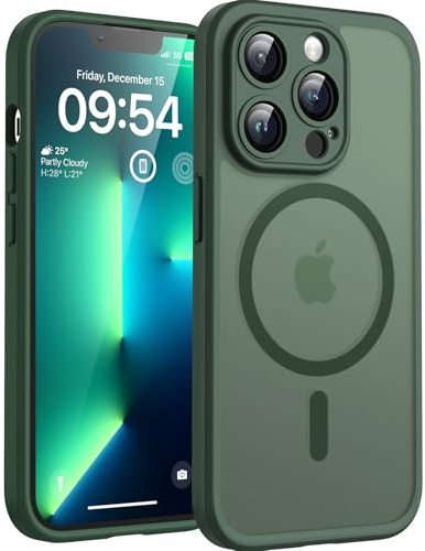 TOCOL für iPhone 13 Pro Hülle, Kompatibel mit MagSafe, Matt Alpengrün | Eingebauter Magnetring, Vollständiger Kameraschutz, Militärschutz Stoßfest Kratzfest Haltbarkeit, Durchscheinend Rückseite