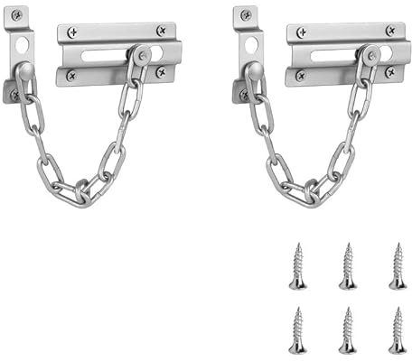 2Pcs Door Chain Lock Anti Theft Door Chain Security Chain Lock Internal Door Lock for Hotel Home Apartment Bedroom, Silver