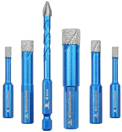 Punte Trapano Diamantate 6+6/6/8/10/12mm- BRSCHNITT foretto diamantato per Gres Porcellanato Piastrelle Ceramica granito Marmo(6 pezzi)