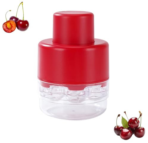 Kirschentkerner, mehrfach, 7 Löcher, multifunktional, 7-in-1, robuster Metall-Kirschkernentkerner, schnell, tragbar, Kirschentkerner für Kirschen, Marmelade (rot)