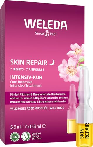 WELEDA Bio Skin Repair Intensiv Kur Wildrose - Naturkosmetik Natural Aging Gesichtspflege 7 Tage Kur regeneriert die Hautbarriere für eine sichtbar glattere Haut (vegan, 7x 0,8ml)