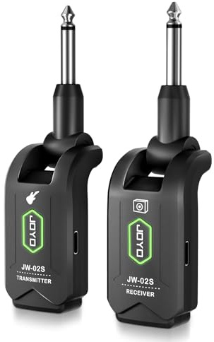 JOYO Sistema de guitarra inalámbrico de 5,8 GHz, receptor transmisor de guitarra inalámbrico, audio recargable con 4 canales de señal para guitarra eléctrica y bajo de 20 m (JW-02S)