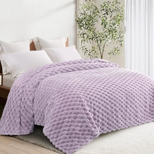 Whale Flotilla Soft 3D Jacquard Fleece Double Size Bed Blanket, 150x200CM | Lilac, Lightweight Breathable Soft Cozy Blankets, All Seasons, Fluffy Microfiber, Bed Cover Sheet Bedspread Sofa Couch
