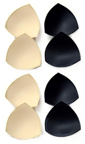 JZK 4 pairs Removable Triangle Bra Pads Inserts, Foam Bra Enhancer Cup, Breast Pads, Sports Cups Bra Insert for Bralette, Bikini, Top, Swimsuit, Black and Beige