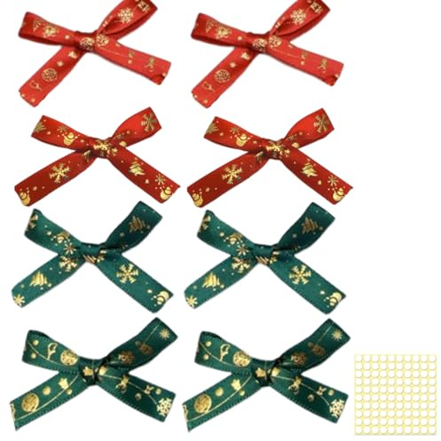 QOWIJEX 40 Piezas Noeud Cadeau, Mini Lazos de Cinta de Regalo de Cinta de Raso, Navidad Rojo Verde Pequeña Cinta de Decoración para Manualidades DIY Papel de Regalo Wrap Sac de Bonbons