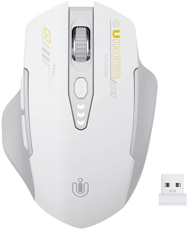 Uineer Souris sans Fil Rechargeable, [Upgraded] Affichage Visible de la Batterie, Souris sans Fil 2.4G USB, 4 Niveaux DPI réglables, Souris Optique pour Ordinateur Portable PC, Gris et Blanc