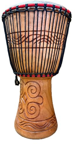 AMI 12-Inch Authentic Ghanaian Djembe Drum With Beautiful Hand Carvings - Comes With Half-Price Handmade Drum Bag