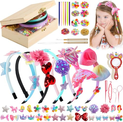Bastelset Kinder ab 5 Jahre, Haarschmuck Spielzeug ab 6-12 Jahre Haarreifen Haarspangen DIY haargummis Kinder Haarperlen Hair Braiding Machine Bunte Haarsträhnen Geschenk Mädchen 5 6 7 8 Jahre