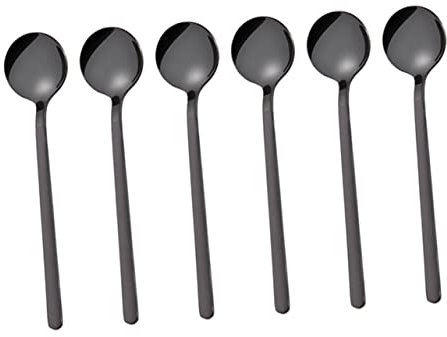 Cabilock 6stücke Teiliges Rundlöffelset Aus Mini-kaffeelöffel Mit Langem Griff Rührlöffel Für Kaffee Dessert Tee Cappuccino Espresso Milch Schwarz