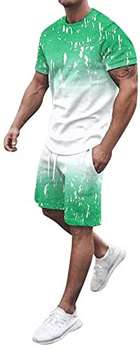 DBMZV Trainingsanzug für Herren Sommer 2-Teilige Herren Jogging Anzug Trainingsanzug Sportanzug Aus Baumwolle Fitnessraum Kurzarm Oben+ Hose Tracksuit Atmungsaktiv Hausanzug Set Sportswear Rabatt