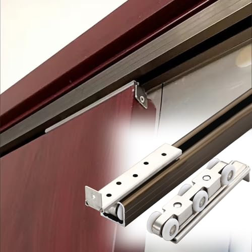 Binario per Porta Scorrevole Kit Ferramenta Per Porte A Sbarramento A Binario Singolo/doppio, Porta Scorrevole Dell'armadio Guida Superiore Per Il Patio Ufficio Balcone Lavanderia(Single Door Track,44