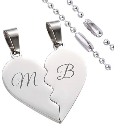 GDG Laser Collection Collana Personalizzata per Coppia con Cuore Diviso, Acciaio Inossidabile 304 Lucido, Pendente con Iniziale Incisa (Acciaio)