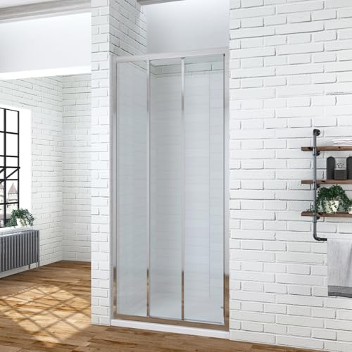 YAKE Duschtür 90 cm Schiebetür Verstellbereich von 87-91 cm Nischentür Duschabtrennung aus 6mm Sicherheitsglas mit NANO Beschichtung Nischenschiebetür Höhe 195 cm 3 teilige Gleittür Dusche Schiebetür
