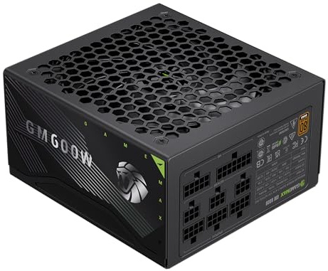 GAMEMAX GM 600B Fuente de Alimentación PC 600W, Full Modular, 80 Plus Bronze, PFC Activo y DC-to-DC, Ventilador de 140 mm, condensadores, 7 Protecciones de Seguridad
